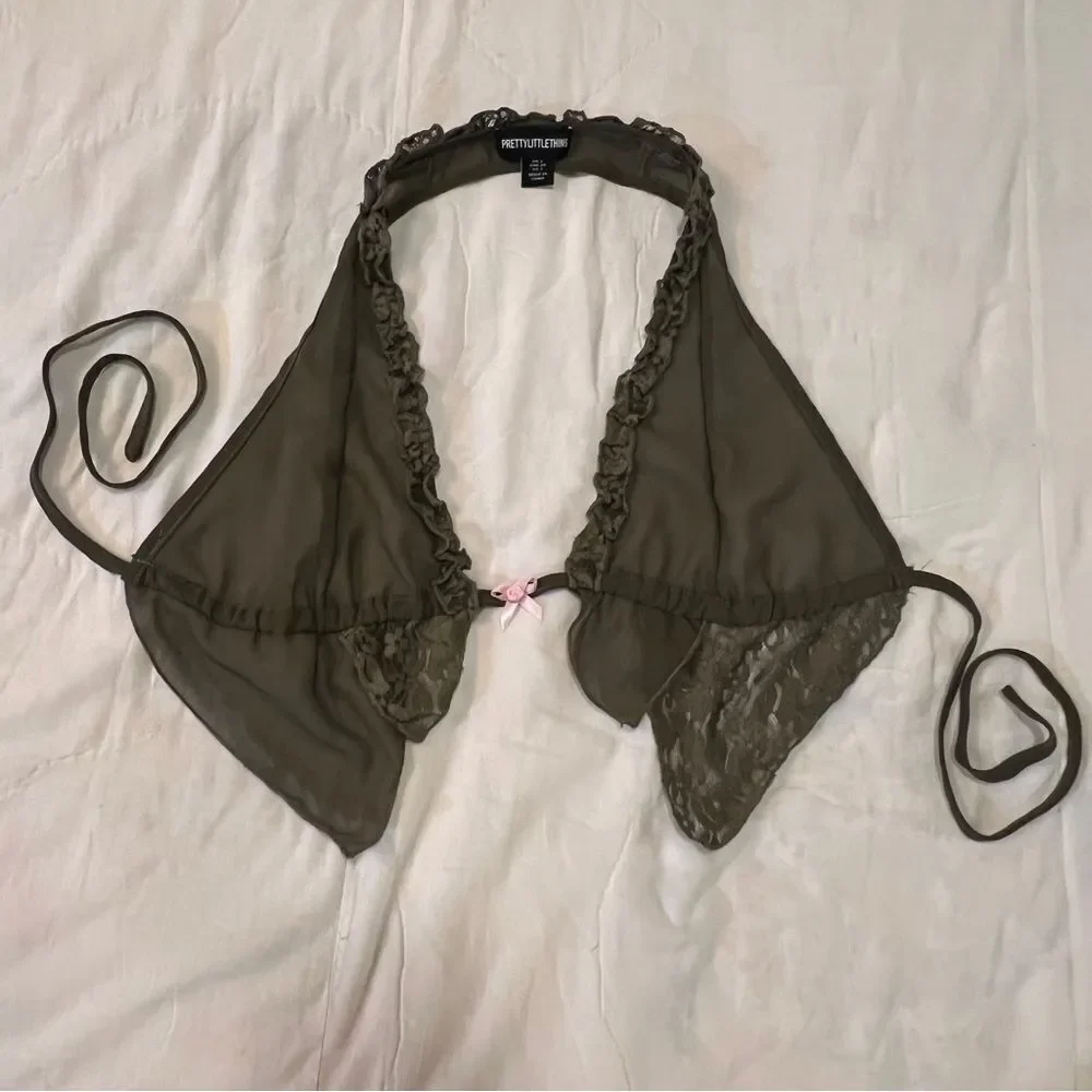 PrettyLittleThing Olive Halter Bralette with Lace Women's Size 2